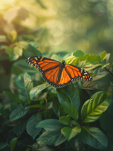 黑色风动板摄影照片_叶子上的热带帝王蝶