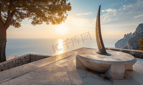 意大利卡普里岛的日晷背景为大海