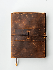 白色背景上的棕色皮革封面笔记本