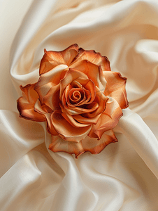 胸针摄影照片_皮革和丝绸胸针的顶视图作为玫瑰花