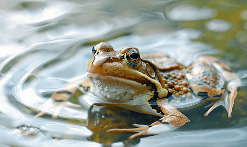 普通青蛙在池塘里游泳