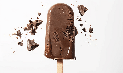 木棍上的巧克力冰淇淋在白色背景下被隔离的美味冰棒