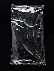 元素贴纸摄影照片_黑色背景上空白透明塑料袋覆盖物