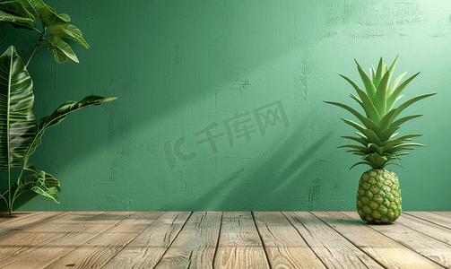 旧木板地板绿色菠萝背景免费空间广告水果产品
