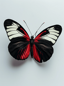 ppt黑红摄影照片_张开翅膀的黑红白蝴蝶