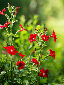 波斯烟草烟草阿拉塔红色开花植物在花园中生长