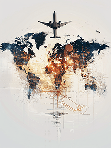 全球航空方向航空旅行商业背景混合媒体