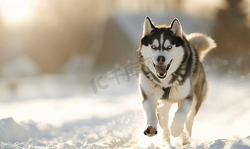 哈士奇雪橇犬奔跑
