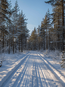 冬季森林积雪的路