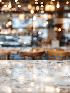 横幅商场摄影照片_大理石桌面抽象咖啡馆餐厅内部背景模糊