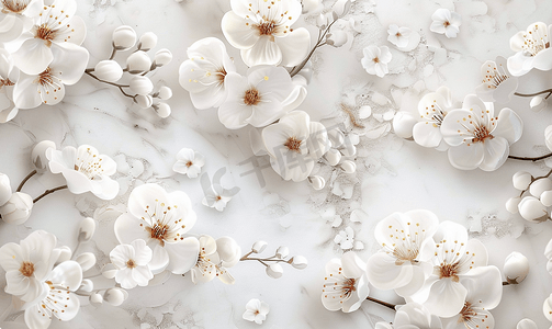 白色春天樱花树盛开的花朵图案