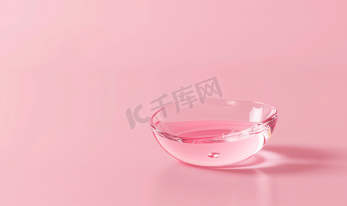 粉红色背景上的透明液体凝胶具有可用空间