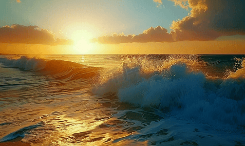 色彩缤纷的金色日落大浪和墨西哥埃斯孔迪多港海滩