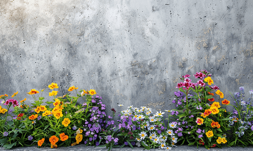 墙壁花卉摄影照片_美丽的花园有混凝土墙背景