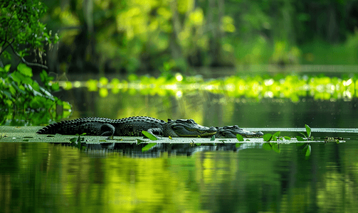 密西西比州摄影照片_河口的鳄鱼