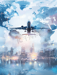 航空旅行商业背景混合媒体全球航空方向