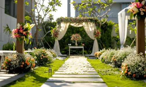 以户外为主题的婚礼花园装饰