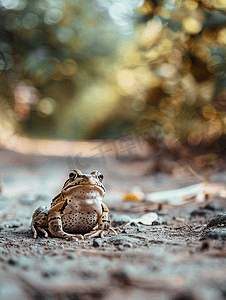 可爱的小青蛙坐在地上的特写
