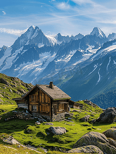 冬季乡村房屋摄影照片_法国阿尔卑斯山的木屋