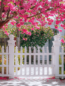 家门口摄影照片_门栅栏和春天自然色彩缤纷的春天背景家门口遏制吸引力