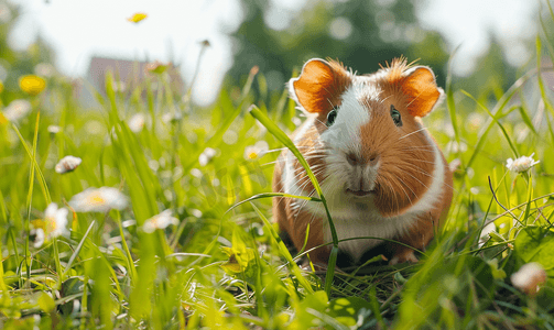 豚鼠在草地上晒太阳