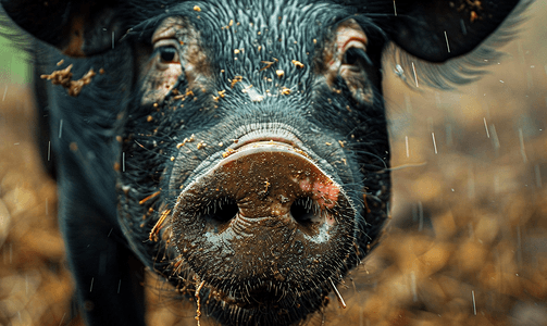 黑色的猪摄影照片_可爱的黑猪鼻子又脏又湿
