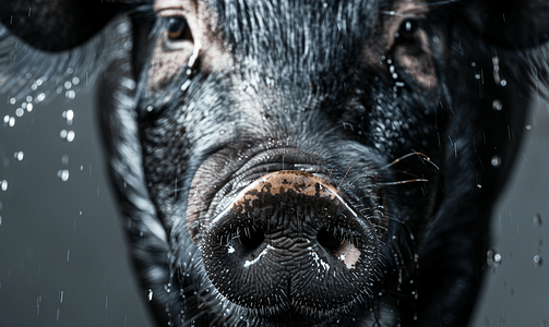 鼻子又脏又湿的漂亮黑猪