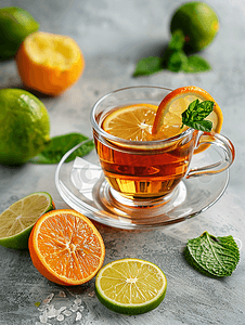 水果茶摄影照片_柑橘类水果茶