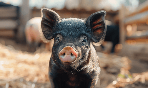 一只可爱的黑小猪的笑脸