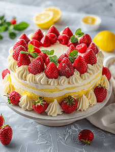 柠檬蛋糕配草莓的特写镜头