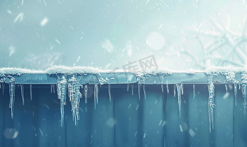 冬天插画摄影照片_屋顶背景上的数字插图冰柱