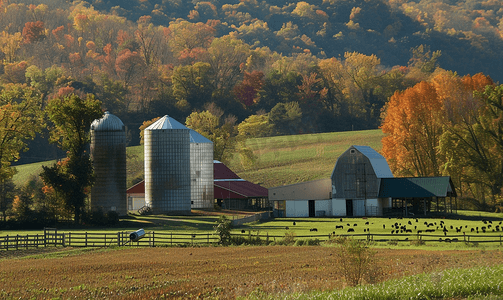 宾夕法尼亚农场的谷仓和牧场