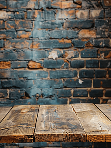 木质桌面上旧复古砖墙背景产品展示