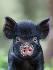 可爱黑色小猪脸上的毛茸茸的鼻子