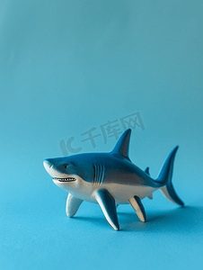 蓝色背景的鲨鱼玩具有可用空间