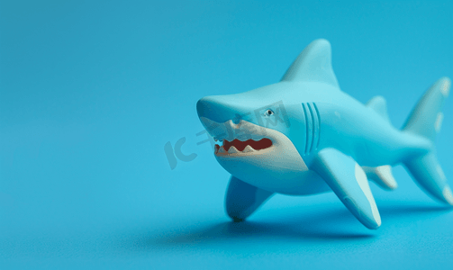 蓝色背景中的露齿鲨鱼玩具有自由空间