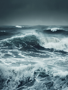波涛汹涌的大海背景黑色起泡沫的波浪