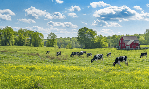 阿米什人养牛场的春日奶牛