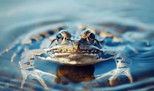 萌萌青蛙摄影照片_普通青蛙在池塘里游泳