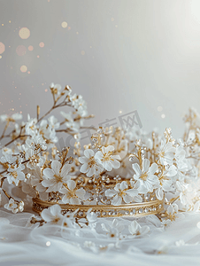 浅色花卉摄影照片_皇冠上盛开着美丽的白花