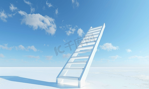 有天空背景的白色成功阶梯