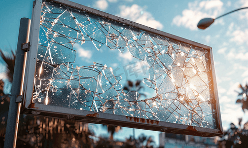广告建筑碎玻璃广告牌面板中的玻璃碎片