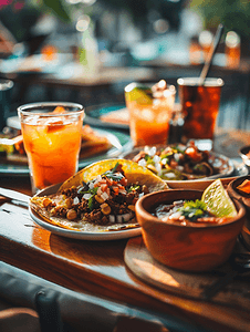 墨西哥餐厅的食物和饮料典型的墨西哥菜肴