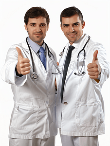 大拇指图片摄影照片_医疗保健医疗男医生与听诊器同事竖大拇指