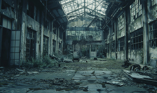 气球绿色摄影照片_令人毛骨悚然的废弃建筑