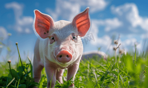 田野上的粉红色家猪