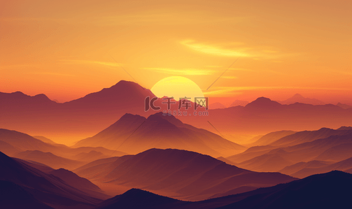 自然风景天空背景图片_山景与山的轮廓和夕阳的黄金时刻