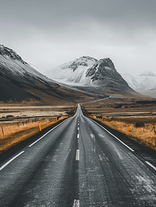 绿色高速公路摄影照片_穿过冰岛山脉景观的高速公路