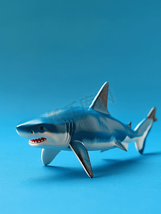 蓝色背景的鲨鱼玩具有可用空间