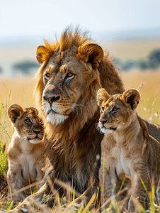 非洲大草原上的狮子和幼小的动物